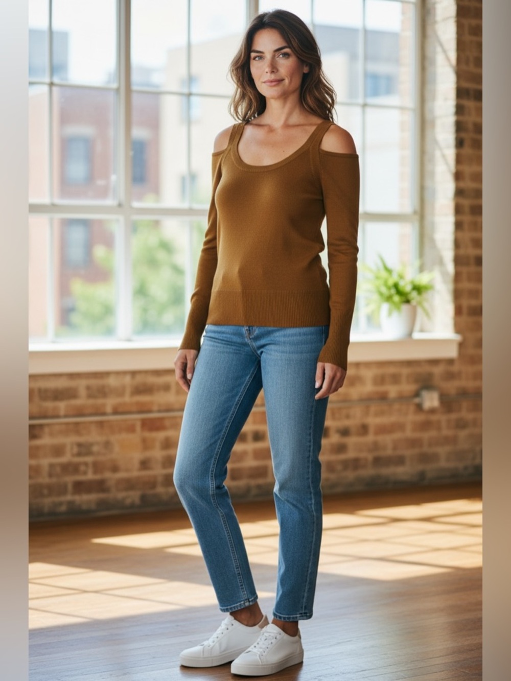 Anthropologie Cold Shoulder Knit Top Double Strap Long Sleeve